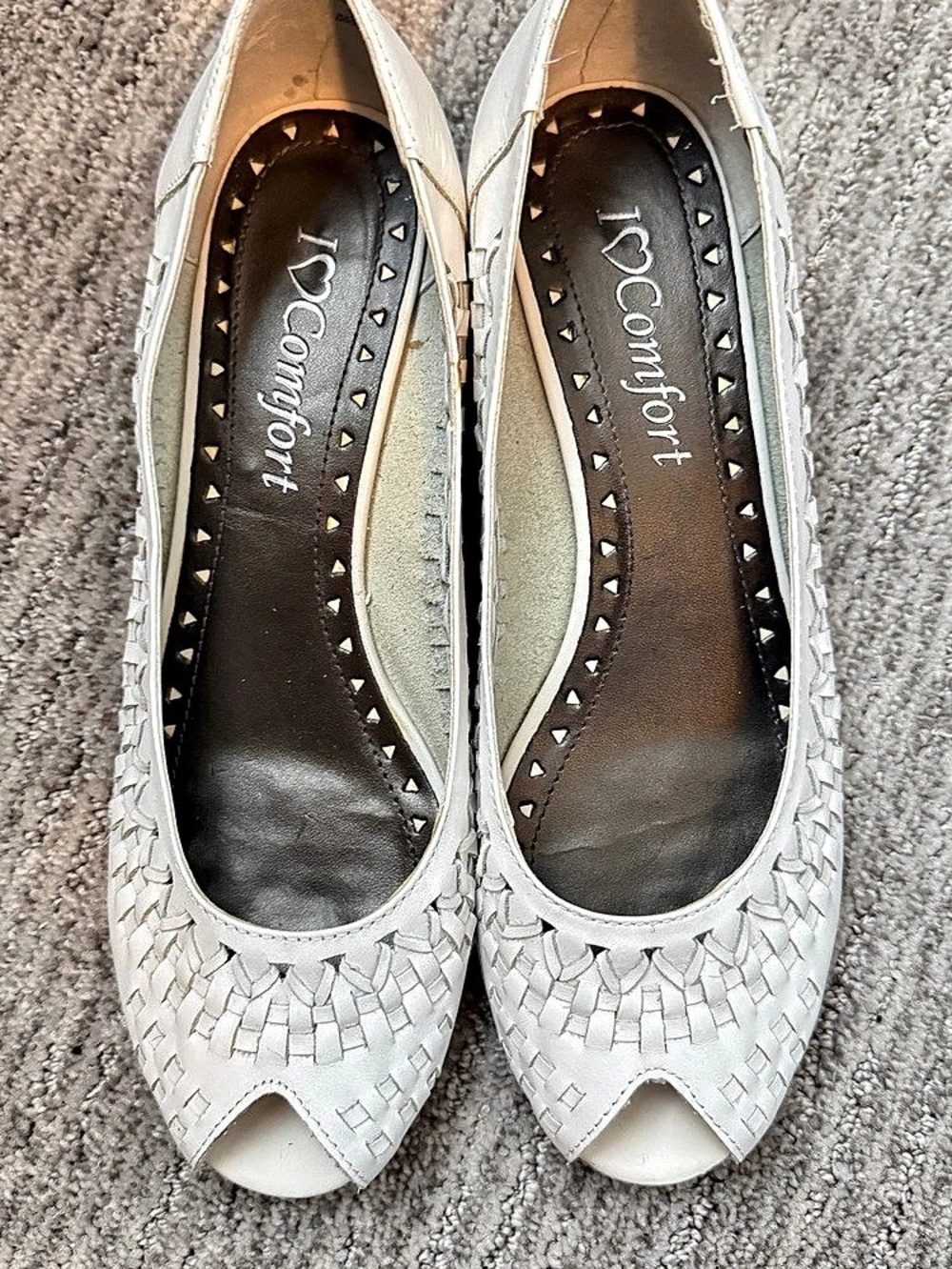 Vintage Sears I Love Comfort Leather Woven White Peep Toe Sandals